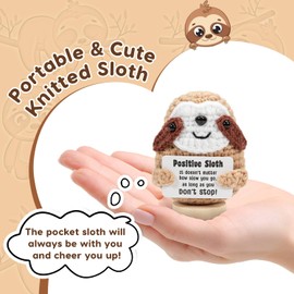 Cute Positive Sloth Gifts, Small Emotional Support Plush with Affirmation Cards, Knitted Stuff for Women, Crochet Anxiety Stress Relief Gift for Christmas Birthday Graduation Decor