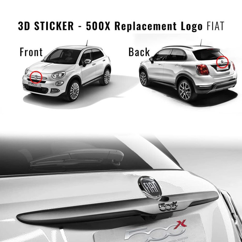 Fiat 14186C-14187A 3D Sticker Logo 500X, Black, 2 Pieces, Front