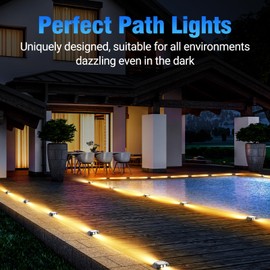 Quntis Solar Deck Lights Outdoor Waterproof, 12 Pack LED Driveway Dock Lights Lighting, Dusk to Dawn Fast Charging, Warning Step Light for Driveway Sidewalk Pathway Stair Garden Yard, Warm White