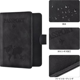 HunmLongra Passport Case Anti-Skimming RFID, Multi-functional Storage Pockets, Passport Cover, Card Case, Label Wallet, Lightweight, Compact, Airline Ticket Pouch, Black