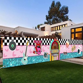 DOTOOMA 118 x 20 Inches Back to 50's Sock Hop Banner Yard Sign Back to Soda Shop Rock Roll Party 50s Retro Diner Time Rock Roll Classic Party Decoration Indoor Outdoor