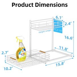 Delamu 2 Pack Under Sink Organizer, Height Adjustable Under Sink Organizers and Storage, Slide Out Under Sink Storage Shelf for Kitchen Bathroom Pantry Cabinet