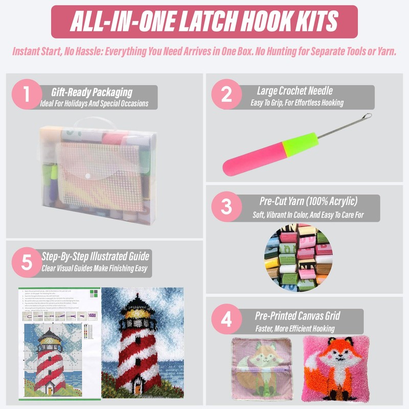 HAPYPando Latch Hook Kits for Adults/Kids Pattern Printed Latch Hook