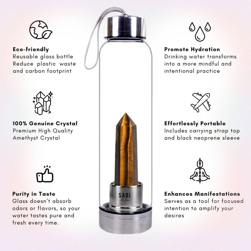 SAOI Crystal Water Bottle - Tiger Eye - Natural Wellness