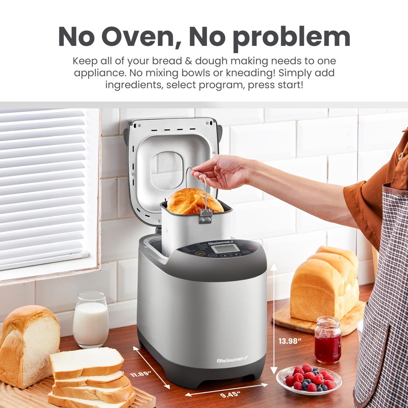 Elite Gourmet EBM8103SS Programmable Bread Maker Machine, 3 Loaf Sizes,
