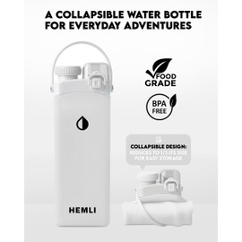 20 oz Collapsible Water Bottle, Travel Water Bottle, Hiking Water Bottle, Foldable Water Bottle, Collapsible Water Bottle Travel, Silicone Water Bottle, Lightweight Portable Water Bottle (White)