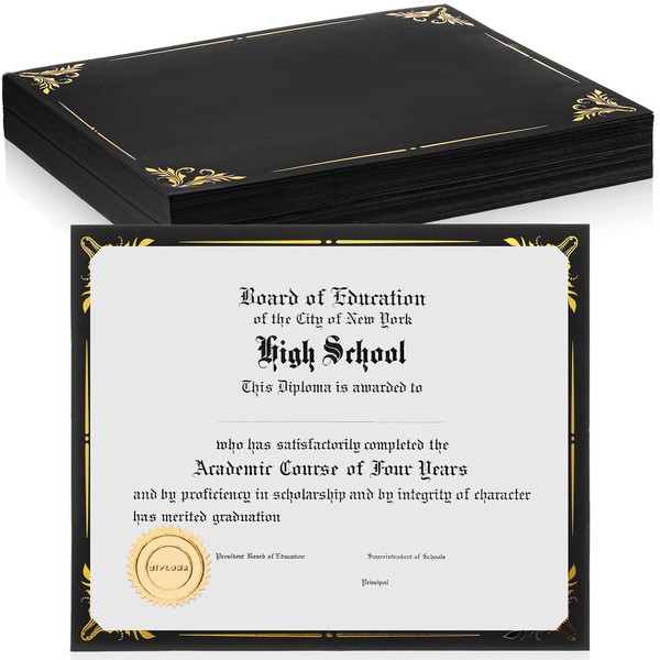 50 Pieces Single Sided Award Certificate Holder with Gold Foil Border for 8.5 x 11 Inches Certificates Cardstock Document Papers Diploma Covers Graduation Competition Supplies (Black Color)