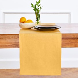 Solino Home Linen Table Runner 120 Inches Long - 100% Pure Linen Mustard Yellow Table Runner 14 x 120 Inch for Summer - Fete