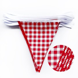 32Ft Red Gingham Party Decorations Red White Plaid Checkered Triangle Flag Pennant Fabric Garland for Birthday Baby Shower Carnival Picnic Pizza Hot Dog Farm Apple Italian Summer Party Supplies