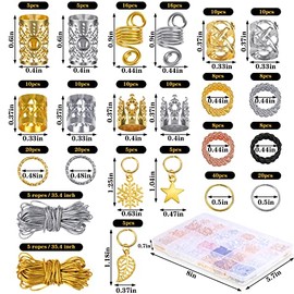 Jollidecor 259PCS Hair Jewelry Accessories for Women Braids, Hair Loc Wire Wrapped Adornment for Dreadlock, Hair Aluminum Beads Charms Gold Braids Rin