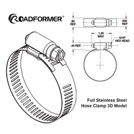 ROADFORMER 12" Worm Gear Hose Clamp - SAE 188 Size, Full Stainless Steel with 1/2" Band Width, Working Range 239mm - 311mm Hose Clamps, 5 Pack
