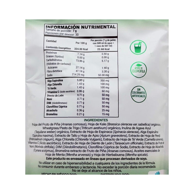 Clorofila en polvo Espirulina Menta Hierbabuena 210 g DTX Pure