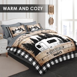 Pamnest Comforter Set Full Size, Camping Camper Rv 7 Pcs Bedding for Kids and Adults, Truck Car Family Bed Sheet Sets with Fitted Sheet 2 Pillowcases & 2 Shams for Bedroom Bed Decor