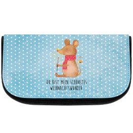 Mr. & Mrs. Panda Cosmetic Bag Christmas Mouse Gift Christmas Motif Mouse Winter Cosmetic Bag Merry Christmas Toiletry Bag, blue, Hand Drawn