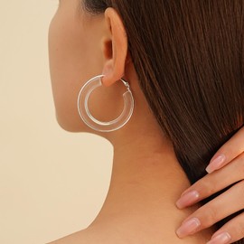 GretWal Clear silver Resin Ring Transparent Acrylic Oversize Women's Earrings, One Size, Brass, No Gemstone