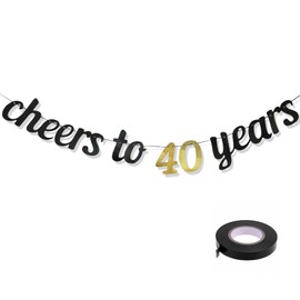 40th Birthday Garland Banner Decoration 40th Birthday Man Women Cheers to 40 Years Garland Birthday Decoration Black Gold Banner Party Decoration Garlands for 40th Anniversary and Birthday
