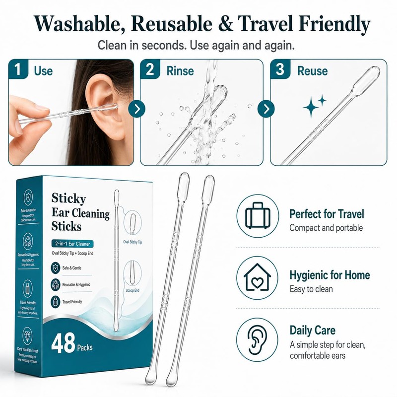 2-in-1 Sticky Ear Wax Remover, Dual-Ended Ear Cleaning Stick with