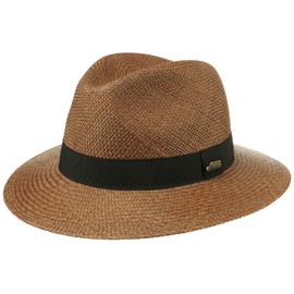 Lipodo Classic Traveller Panama Hat Women/Men (Head Height Approx. 10.5 cm) - Made in Italy - Traveller Hat Made of Panama Straw - Straw Hat with Grosgrain Ribbon - Sun Hat - Spring/Summer, brown, M