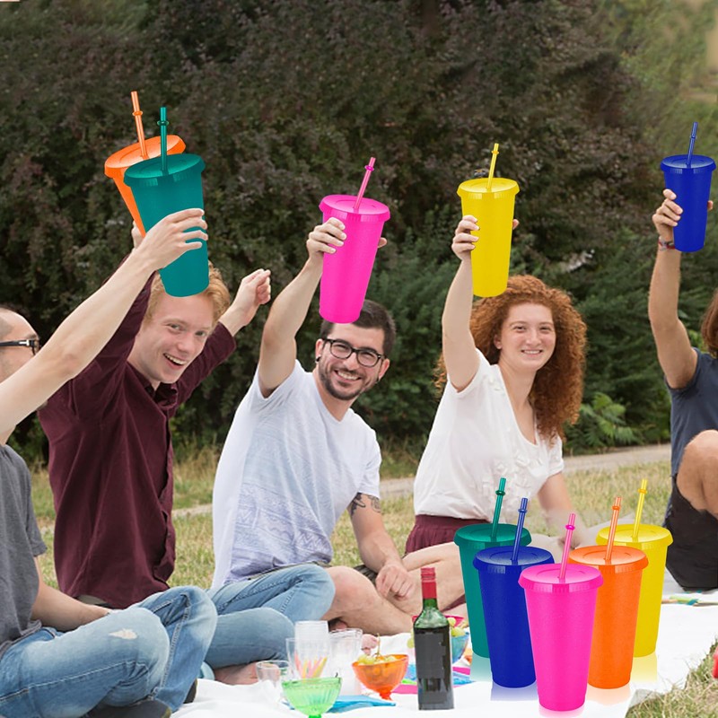 xocome 5 PCS Plastic Cups with Lids & Straws, 24OZ
