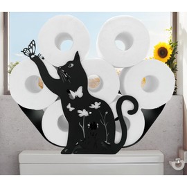 Teaeeno Black Cat Toilet Holder Paper Storage,Funny Animals Storage Paper Holders for Bathroom,Freestanding Metal Animal Toilet Paper Storage Home Decor,Metal Toilet Paper Organizer Hold Extra 8 Rolls