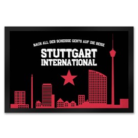 speecheese Stuttgart European Cup Door Mat XXL 50 x 75 cm with Saying Stuttgart International Fan Song in the Cannstatter Curve - Doormat for Real Stuttgart Fans