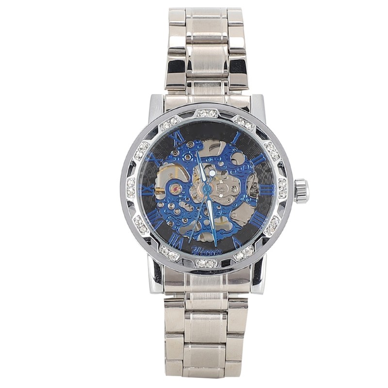 Fashion Waterproof Men Round Dial Hollow Automatic Wristwatch Mechanical Watch(Blue