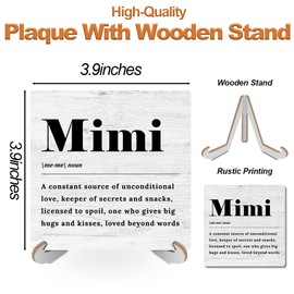 Mimi Definition Wood Sign Desk Decor Funny Grandma Gifts Rustic Office Cubicle Decor Plaque with Wooden Stand Farmhouse Positive Office Desk Accessories for Home Table Shelf Centerpieces Mothers Day