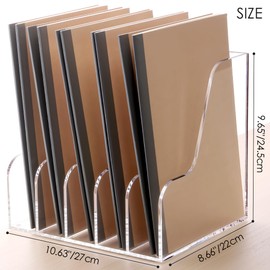 SANRUI Acrylic File Organizer, Compact Desk Organizer for Folders, Binders, Notebooks, Envelopes, Clear Magazine File Holder, 5 Section Bookshelf for School Home Office Organization, A4