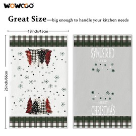 WOWOGO Set of 2 Christmas Kitchen Towels Xmas Trees Snowman Buffalo Plaid Christmas Decorations Dish Towels Holiday Hand Towels 18x26 Inch Winter Dish Cloths