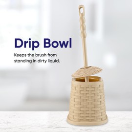 Superio Wicker Style Toilet Bowl Brush and Holder (Beige), Durable Toilet Brush to Clean Bowl