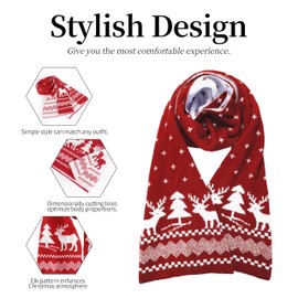 Allwind Christmas Scarf, Winter Scarf with Elk Pattern Red Chunky Christmas Scarf Soft Luxurious Cashmere Feel Unisex Winter Scarf for Men Women