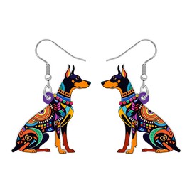 DUOWEI Cute Boho Doberman Dangle Earrings Acrylic Bohemia Design Unique Pets Puppy Animal Jewellery Accessories Dog Mom Gifts For Women Dog Lovers Owners Charms (Colorful)