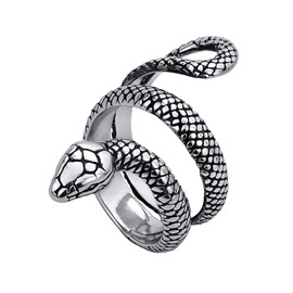 KouGeMou Silver Animal Snake Ring Snake Jewelry Stainless Steel Gothic Ring For Men&Women Size 9