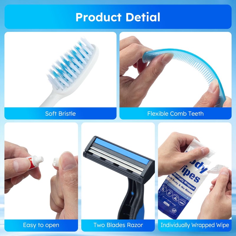 Travel Hygiene Kit Disposable Personal Men Toiletries Bulk (11-in-1, 20)