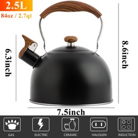 Vilihkc Tea Kettle 2.6 Liter Whistling Tea Kettle, Tea Pots for Stove Top Food Grade Stainless Steel with Wood Pattern Folding Handle, Loud Whistle Kettle for Tea, Coffee, Milk