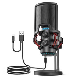 CMTECK Microphone for PC, Computer Microphone with Gain Control, Monitoring Headphone Jack, Anti-Vibration Shock Mount and Pop Filter, Mute Function, Ideal for Streaming, Podcasting, Meeting, Gaming