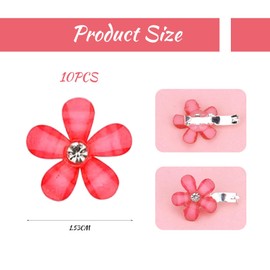 Mezrkuwr 10pcs Red Mini Flower Hair Clips with Rhinestones, Cute Hair Clips, Flower Hair Pins, Decorative Hair Clips, Wedding Hair Clips, Flower Hair Accessories