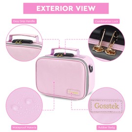 PU Leather Smell Proof Bag Kit with 9 Small Accessories, Portable Smell Proof Box Case with Lock and Great Gift for Women, Childproof Organization Container Box 8.8 X 7 X 4.1 Inches (Pink)