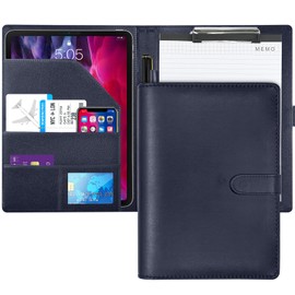 Clipboard Folder A4 Conference Folder Portfolio Folder A4 for Legal Pad, Faux Leather A4 Folder Work Writing Foldover Clipboard with Cover, Portfolio Organiser Business Document Clip Board Dark Blue