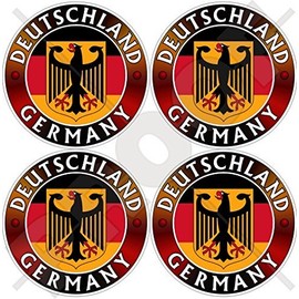 GERMANY DEUTSCHLAND Flag-Coat of Arms German Eagle, Deutsch 50mm (2") Vinyl Bumper-Helmet Stickers, Decals x4