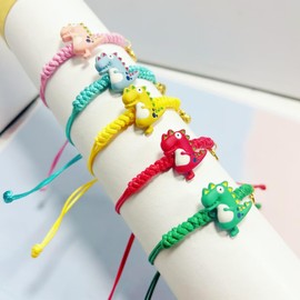 MMIUAEG Colorful Dinosaur Charm Braided Bracelet Candy Color Beaded Braided Dinosaur Bracelet for Women Men Friendship Bracelets Set Decors-Set A