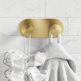 Kraus Elie Bathroom Robe and Towel Rack with 2 Hooks in Brushed Gold, KEA-18803BG