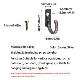 RUIENGCOMM 20 PCS Small Hooks Small Vintage Bronze Hooks Single Hook Robe Hook Metal Wall Hook Shower Metal Cloth Hanger Hook for Hanging Coat Key Hat Jewelry Bedroom Bathroom Kitchen Cupboard
