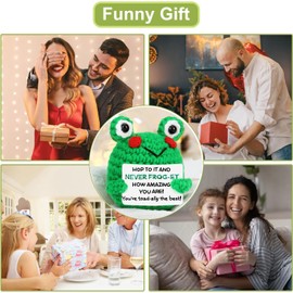 ZEPHYRION Funny Frog Crochet Gifts - Inspirational Frog Decor & Cute Positive Crochet with Encouragement Cards - Ideal Small Frog Gifts for Women, Friends & Coworkers on Christmas, Birthday