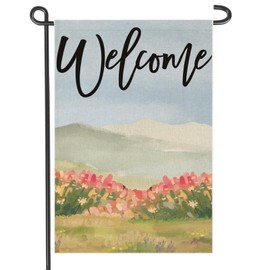 Fapulee Welcome Spring Garden Flags for Outside, Seasonal Watercolor Floral Field Decorations, Small Spring Decor for Yard Outdoor Anniversary Wedding 12x18 Inch Double Sided