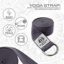 Yoga Strap Belt with Metal D-Ring Buckle, 6ft long & 1.5 inch wide, Made with Durable Cotton for Stretching and Flexibility (Grey)