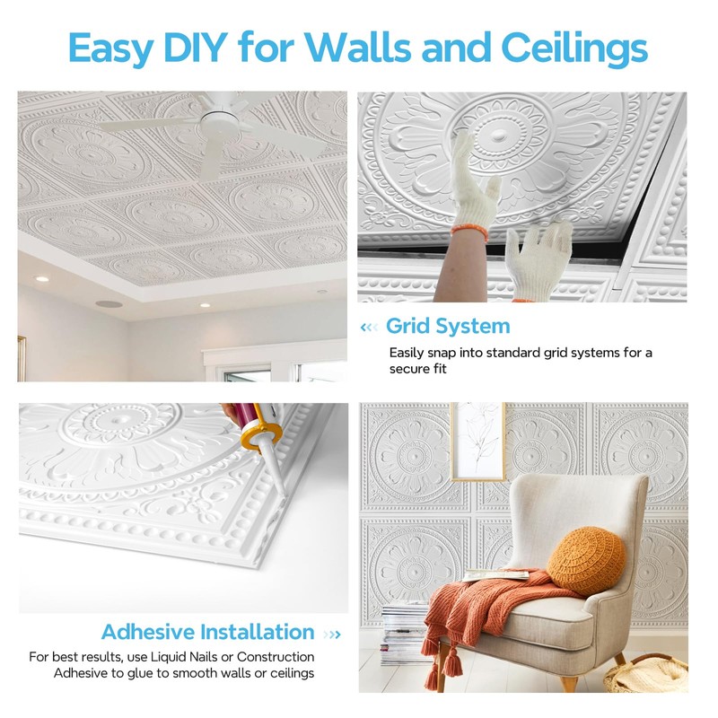 STICKGOO Drop Ceiling Tiles 24"x24", PVC Panels Plastic Ceiling Tiles