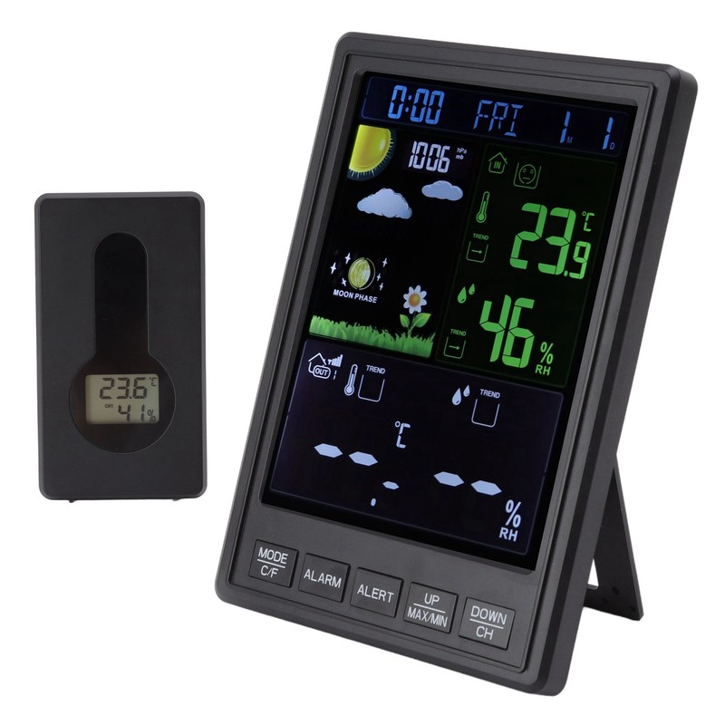 Weather Stations Wireless Indoor Outdoor Color Display Black 3 Channels