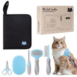 The Cat Ladies Cat Grooming Kit - 5 Piece Brushes Kit - With Comb and Matted Fur Undercoat Deshedding Cat Hair Brush for Long Haired Cats or Short Haired Kittens or Bunny Rabbits