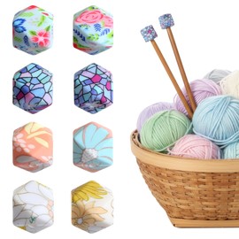 Ouligay 8 PCS Hexagon Print Knitting Needle Stoppers Silicone Knitting Needle Point Protectors, Stitch Stoppers, Colorful Knittings Needles Caps for Sewing Quilting Crocheting Hand DIY Art Project